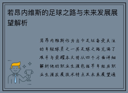 若昂内维斯的足球之路与未来发展展望解析
