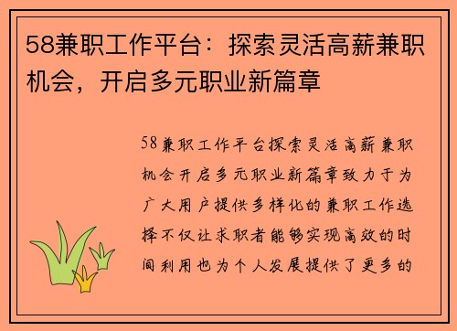 58兼职工作平台：探索灵活高薪兼职机会，开启多元职业新篇章