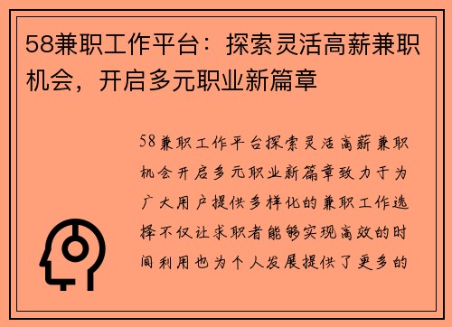 58兼职工作平台：探索灵活高薪兼职机会，开启多元职业新篇章