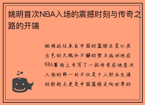 姚明首次NBA入场的震撼时刻与传奇之路的开端