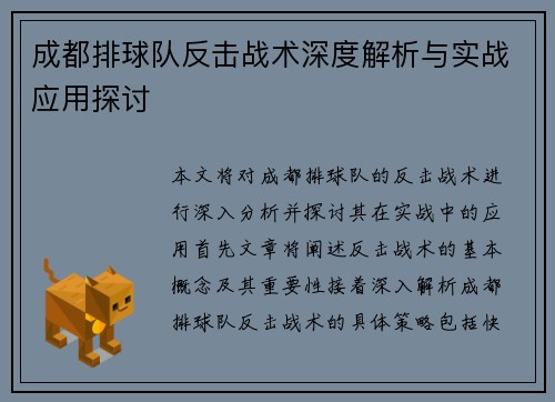 成都排球队反击战术深度解析与实战应用探讨