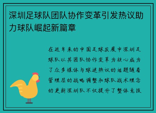 深圳足球队团队协作变革引发热议助力球队崛起新篇章